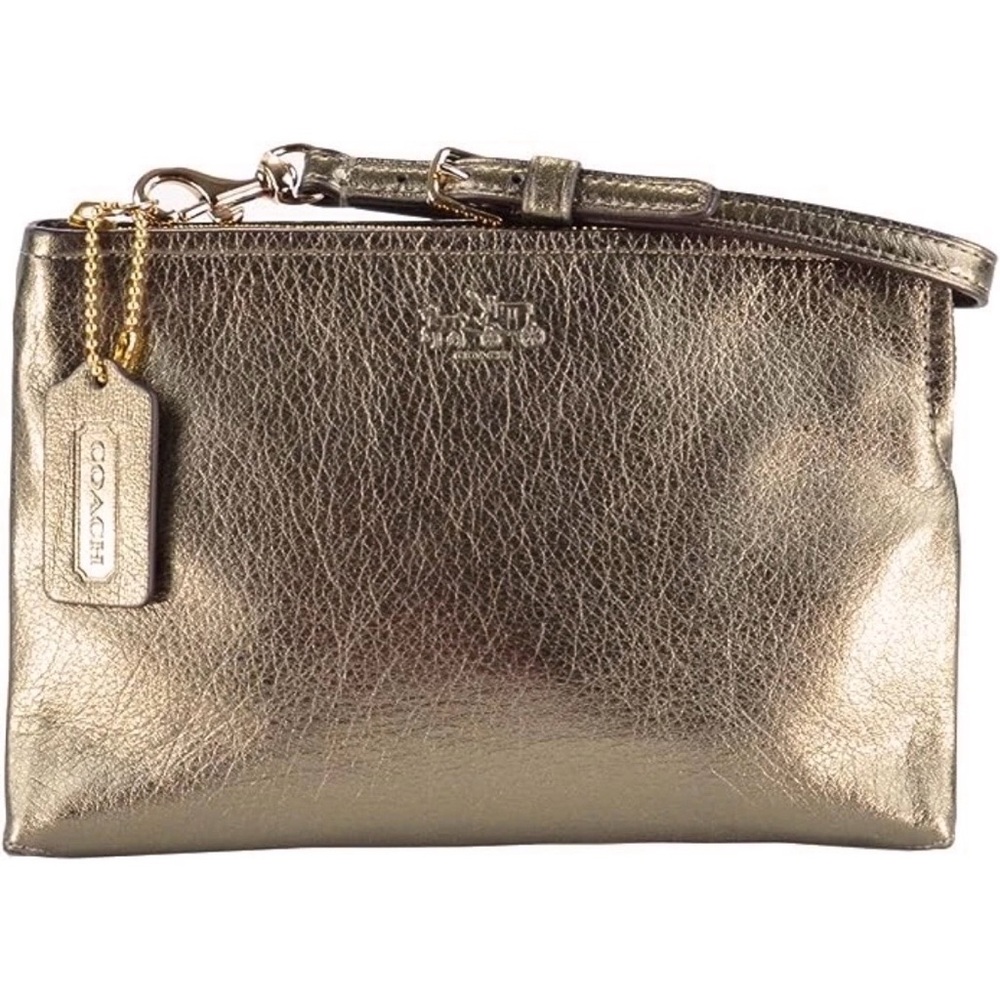 Coach Bleeker Metallic Bronze Gold Leather Clutch Wristlet - Picture 2 of 13